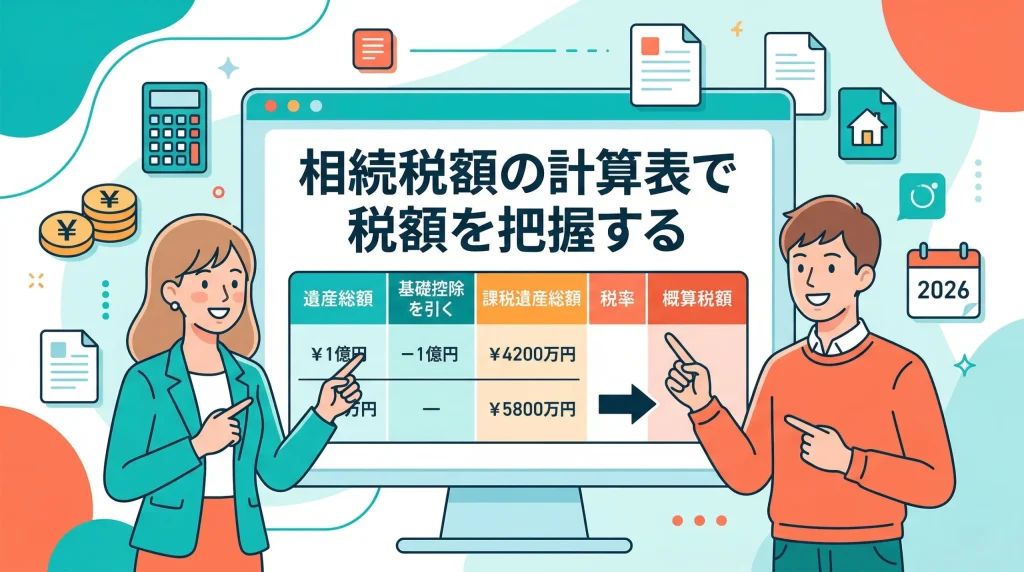 相続税額の計算表でおおよその税額を把握する方法と、早見表の使い方を解説します。