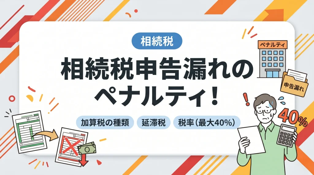 相続税の申告漏れで課されるペナルティや加算税の種類、最大40%の税率について解説する画像。