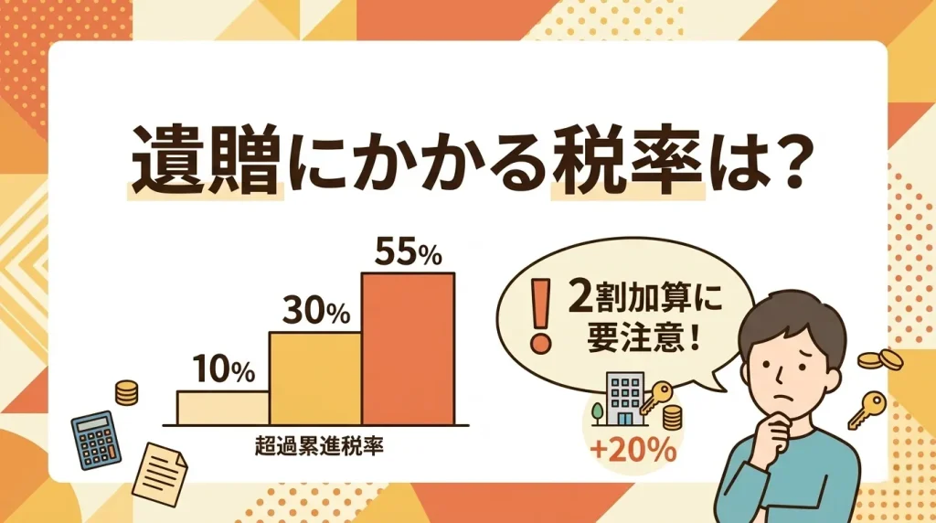 遺贈にかかる税率について、10%から55%の範囲と2割加算の注意点を解説します。