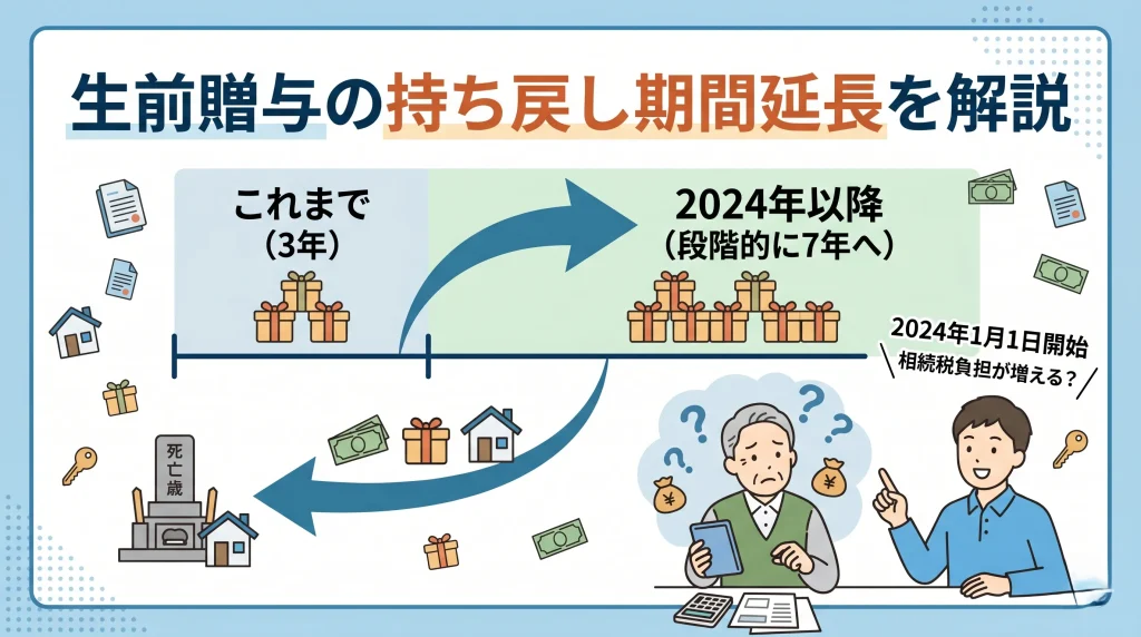 生前贈与の持ち戻し期間延長により、2024年以降の贈与は相続税の負担が増える可能性があります。