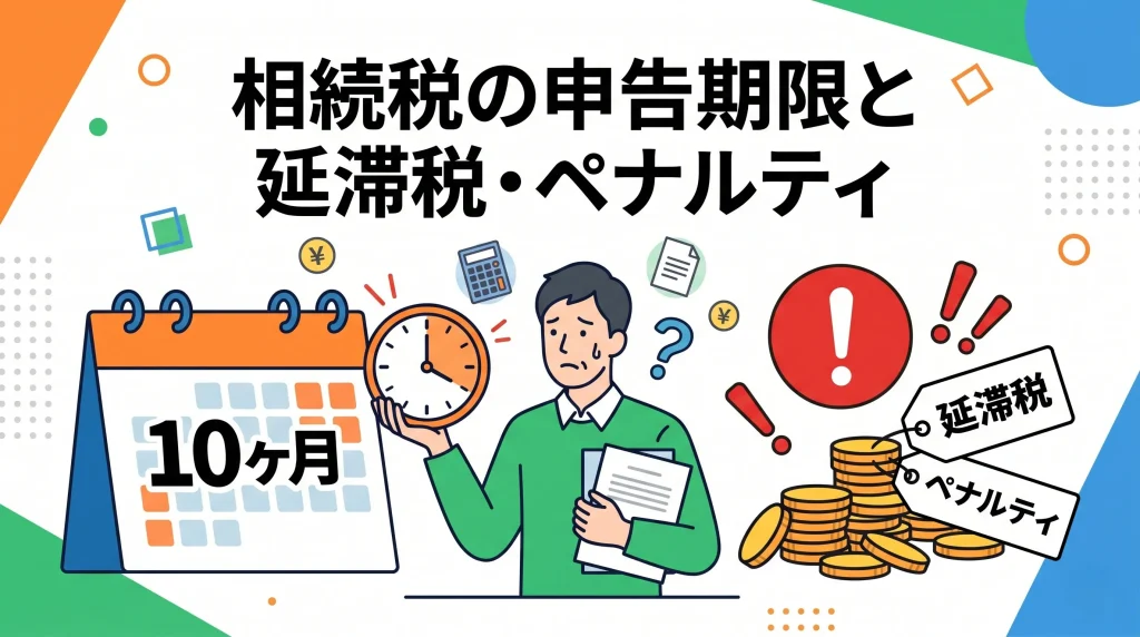 教科書サムネイル カスタム Gem 生成画像 生成画像 （AI 生成） 代替テキスト 相続税の申告期限を過ぎた場合に課される延滞税などのペナルティについて解説します。