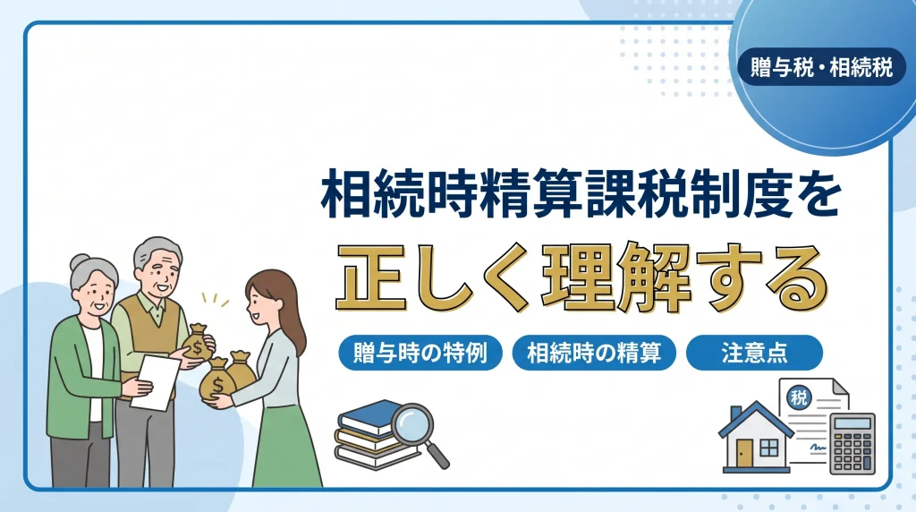 相続時精算課税制度の仕組みや贈与税と相続税の精算方法、活用の注意点について分かりやすく解説した画像。