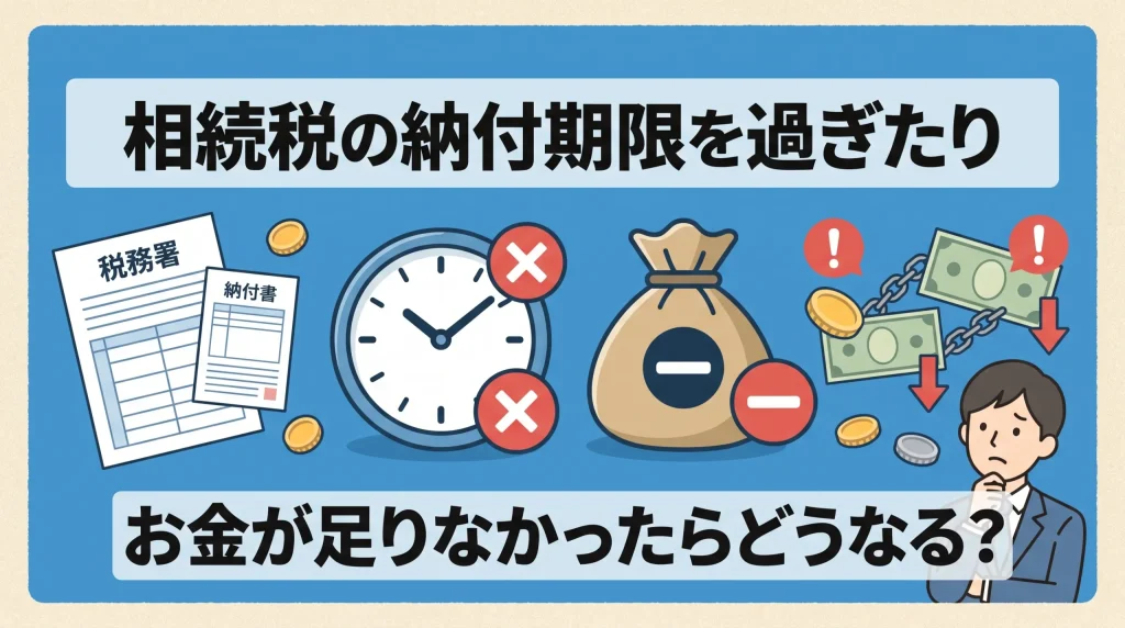 相続税の納付期限を過ぎた場合や、手元に資金がない時のペナルティと延納・物納などの解決策を解説します。