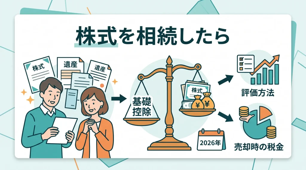 株式を相続したら、相続税の評価方法や売却時の譲渡所得税など、税金の発生や手続きを正しく理解しましょう。